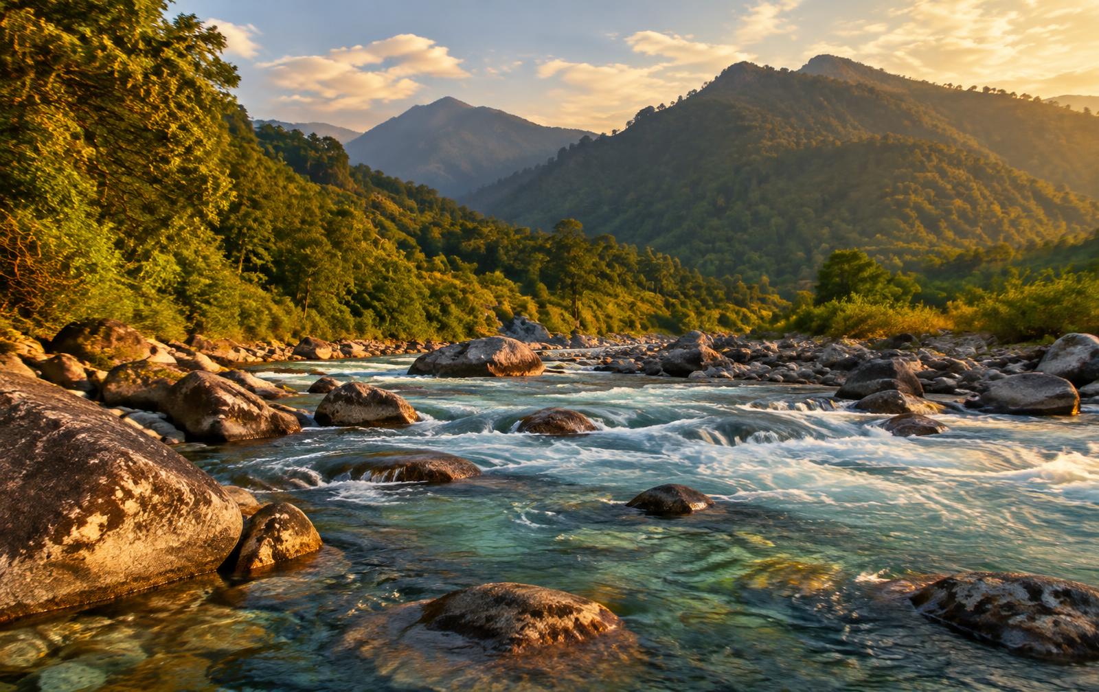 Foothill river among boulders