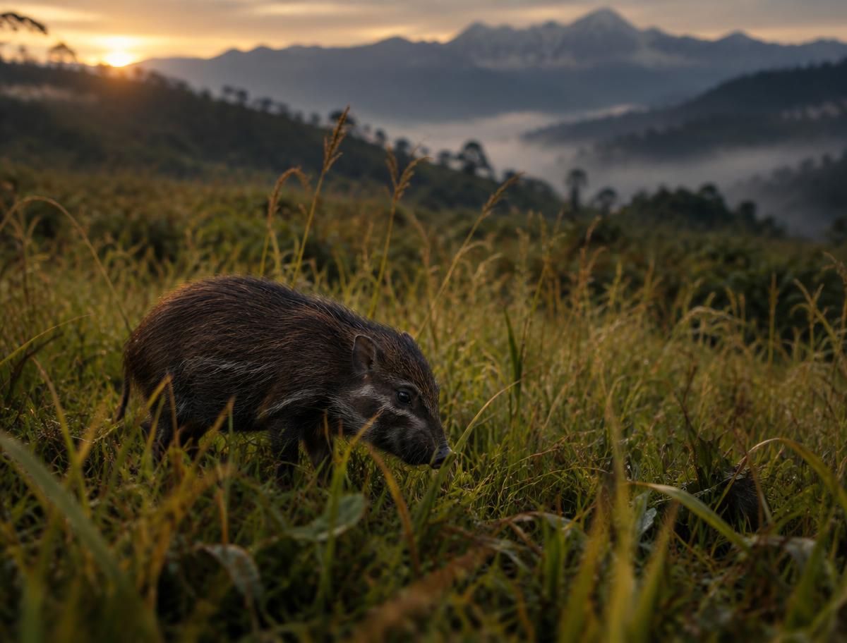 Pygmy hog in tall grassland